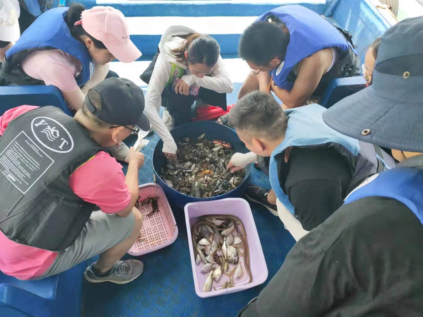 萨科微SLKOR团队分拣自己打捞上来的海鲜