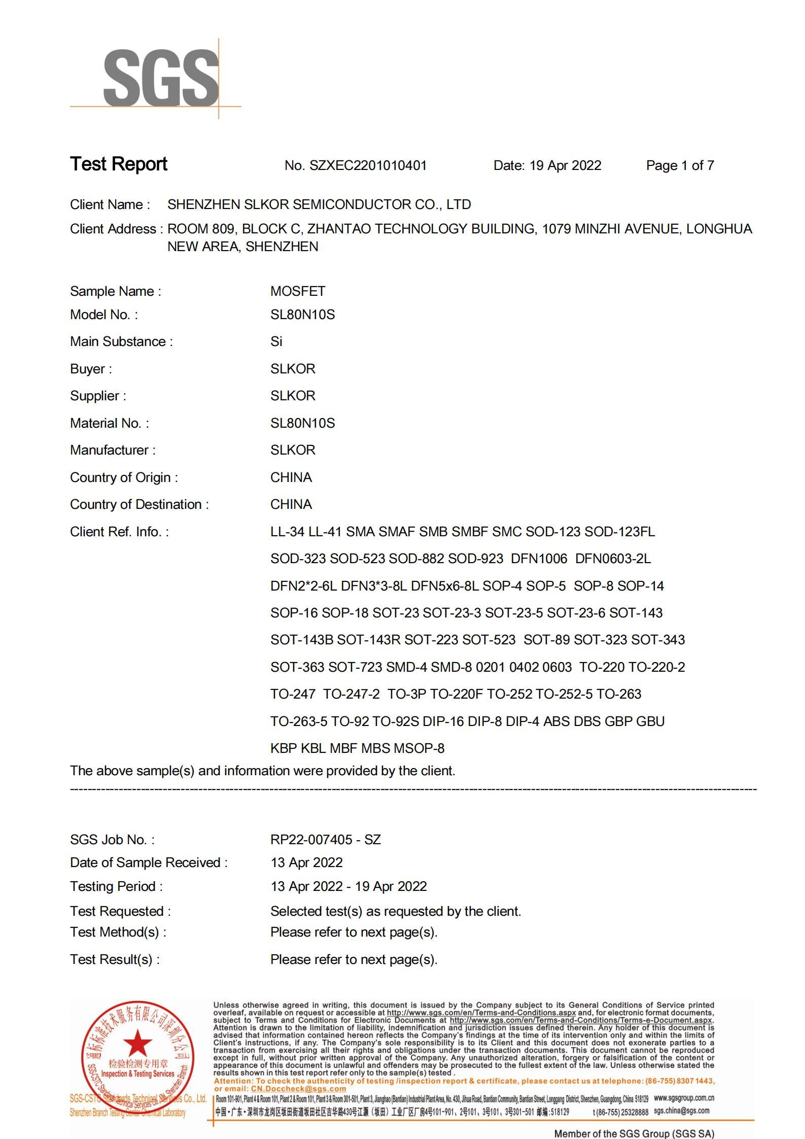 Informe SGS de Slkor